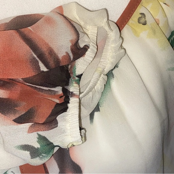 Daytrip Womens Large Button Down Tie Waist Sheer Floral Balloon Slv Blouse - Picture 7 of 12